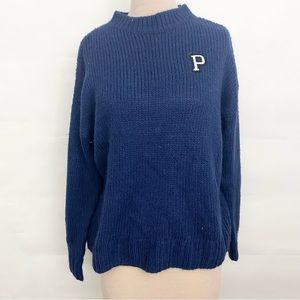 Victoria's Secret PINK Navy Blue Varsity Letter Boyfriend Sweater sz med